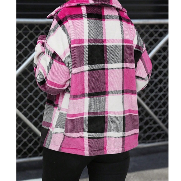 Cozy Plaid Boyfriend Jacket Oversized Shacket - Picture 3 of 4